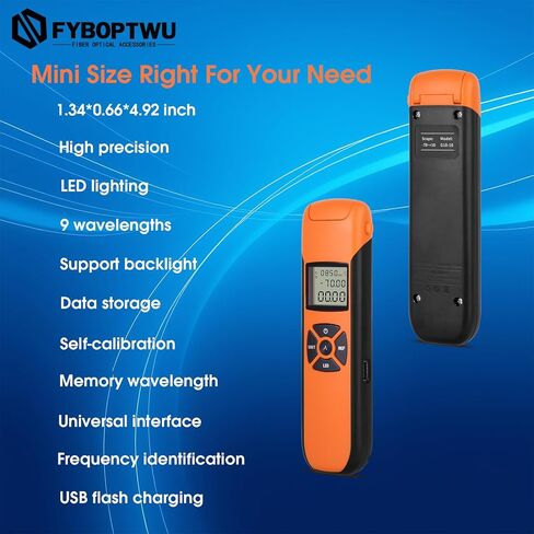 Rechargeable Optic Power Meter -70~+10 dBm Fiber Light Meter for Testing 9 Calibrated Wavelengths Compact Size (4.9in*1.3in), Continuous use for 20 Hours in Saudi Arabia