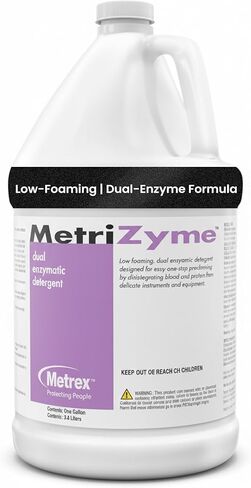منظف ​​Metrex MetriZyme ثنائي الأنزيمية، 1 جالون - منظف إنزيمي للتنظيف المسبق للأدوات الطبية، تركيبة منخفضة الرغوة مع مواد خافضة للتوتر السطحي، لطيفة على الأدوات، عطر النعناع in Kuwait