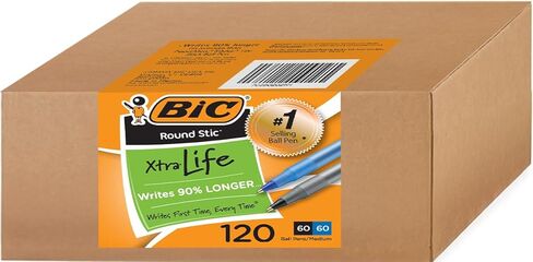 BIC Round STIC XTRA LIFE الأقلام - 60 حزمة من الأقلام السائبة - نقطة متوسطة 1.0 مم ، 30 حزمة أسود و 30 in Kuwait