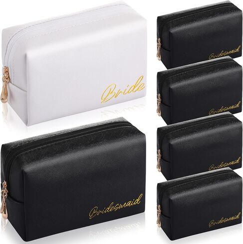 Hillban 6 Pcs Bride and Bridesmaid Cosmetic Bag PU Leather Makeup Bag Waterproof Makeup Pouch Purse Toiletry Gifts for Bridal Shower, Wedding, Bachelorette Party(White, Ivory White) in Saudi Arabia