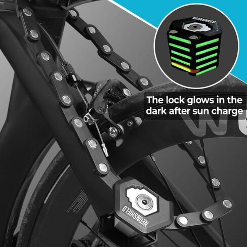 Folding Bike Chain Lock, Heavy Duty Alloy Steel, Bicycle Foldable Lock with Mounting Bracket, Anti-Theft Strong Security, with 3 Keys, Glow-in-The-Dark, Compartment, 79cm/31inch in Saudi Arabia