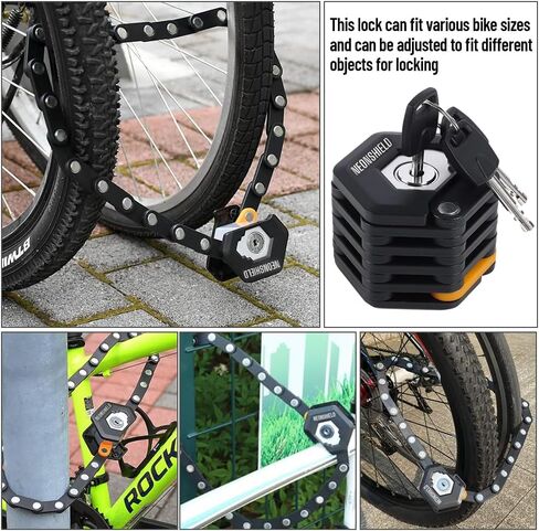 Folding Bike Chain Lock, Heavy Duty Alloy Steel, Bicycle Foldable Lock with Mounting Bracket, Anti-Theft Strong Security, with 3 Keys, Glow-in-The-Dark, Compartment, 79cm/31inch in Saudi Arabia
