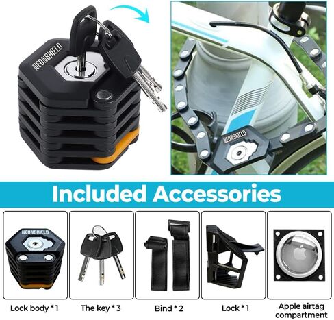 Folding Bike Chain Lock, Heavy Duty Alloy Steel, Bicycle Foldable Lock with Mounting Bracket, Anti-Theft Strong Security, with 3 Keys, Glow-in-The-Dark, Compartment, 79cm/31inch in Saudi Arabia