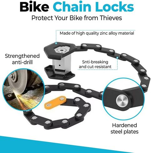 Folding Bike Chain Lock, Heavy Duty Alloy Steel, Bicycle Foldable Lock with Mounting Bracket, Anti-Theft Strong Security, with 3 Keys, Glow-in-The-Dark, Compartment, 79cm/31inch in Saudi Arabia