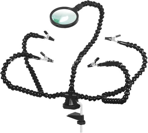 The third hand Auxiliary hand welding third hand tool flexible arm strap adjustable table clip 3XLED magnifying glass PCB bracket tool(Sn5sb-fdj-bluewithoutlight) in Kuwait