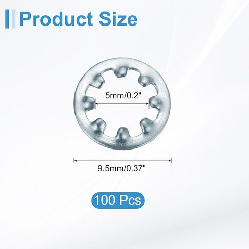 100 قطعة من Uxcell 10# غسالة قفل أسنان داخلية، فولاذ كربوني مطلي بالزنك متعدد الأسنان، قفل قفل نجمة، لون فضي in Saudi Arabia