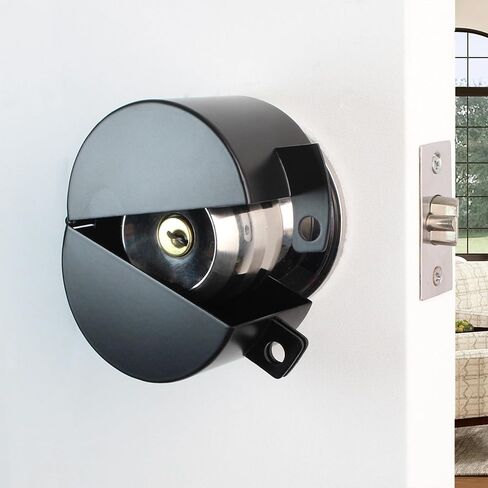 غطاء قفل مقبض الباب، جهاز قفل مقبض الباب، غطاء لتعطيل مقبض الباب، يمنع دوران مقبض الباب والوصول إلى فتحة المفتاح، مناسب لمقبض الباب الدائري، أسود in Kuwait