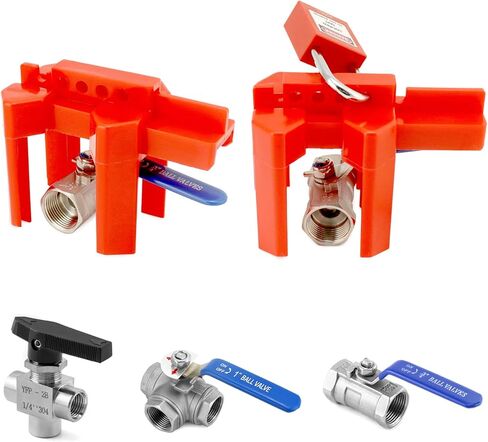 QWORK Small Ball Valve Lockout, 10 Pack Adjustable Ball Valve Lockout Device, for 1/2"-2-1/2" Outside Pipe Diameter, Industrial Faucet Handle Locks, Red in Kuwait