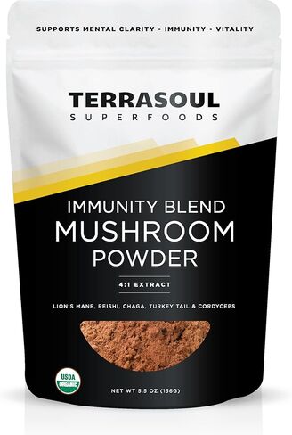 Terrasoul Superfoods Organic Five Mushroom Blend | Adaptogenic | USDA Organic, Vegan, Non-GMO, Gluten-Free | Reishi, Chaga, Lion’s Mane, Cordyceps, Turkey Tail in Kuwait