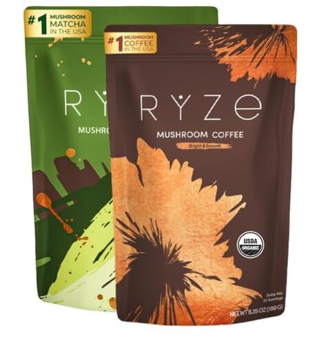 مجموعة RYZE SUPERFOODS للطاقة طوال اليوم مع فطر قهوة مشوية متوسطة الحجم + فطر ماتشا، عضوي من وزارة الزراعة الأمريكية مع 6 فطر متكيف + ماتشا للحصول على طاقة أفضل وتركيز وهضم 30+30 حصة in Kuwait