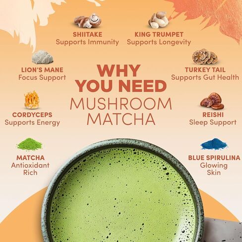 مجموعة RYZE SUPERFOODS للطاقة طوال اليوم مع فطر قهوة مشوية متوسطة الحجم + فطر ماتشا، عضوي من وزارة الزراعة الأمريكية مع 6 فطر متكيف + ماتشا للحصول على طاقة أفضل وتركيز وهضم 30+30 حصة in Kuwait