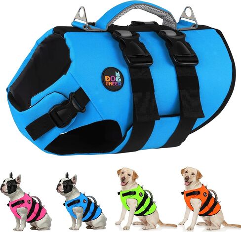 Dogcheer Dog Harness Life Jacket, High Buoyancy Neoprene Dog Life Vest for Swimming Boating, Adjustable Puppy Swim Vest Reflective Pet Float Vest for Small Medium Large Dogs - Green, XL in Kuwait