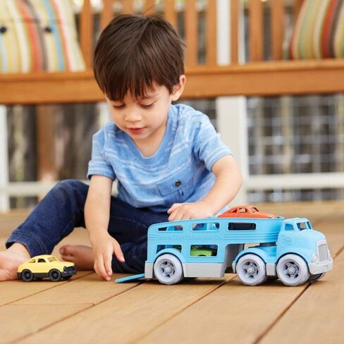 Green Toys Car Carrier, Blue - Pretend Play, Motor Skills, Kids Toy Vehicle. No BPA, phthalates, PVC. Dishwasher Safe, Recycled Plastic, Made in USA (4 Piece Set) in Kuwait