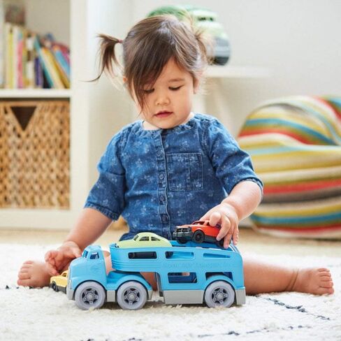 Green Toys Car Carrier, Blue - Pretend Play, Motor Skills, Kids Toy Vehicle. No BPA, phthalates, PVC. Dishwasher Safe, Recycled Plastic, Made in USA (4 Piece Set) in Kuwait