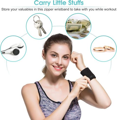 Alomejor Wrist Wallet Sweatband with Zipper, Cotton, Black/Blue/Red/White, 3.2x3.2 in, for Running and Sports in Kuwait