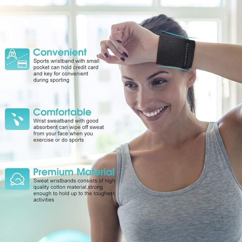 Alomejor Wrist Wallet Sweatband with Zipper, Cotton, Black/Blue/Red/White, 3.2x3.2 in, for Running and Sports in Kuwait