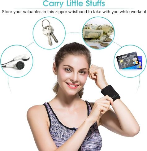 Alomejor Wrist Wallet Sweatband with Zipper, Cotton, Black/Blue/Red/White, 3.2x3.2 in, for Running and Sports in Kuwait