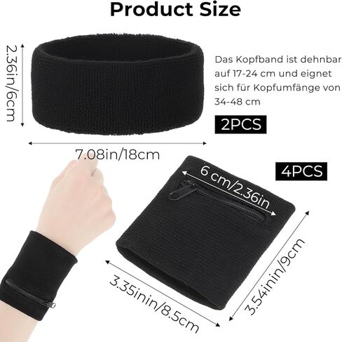 4 Pcs Wrist Wallet for Women with 2 Pcs Head Sweat Bands, 3.35in Zippered Wrist Wallets for Running, Jogging, Hiking Basketball, Key Card Holder, Nylon & Spandex for 7-8in Wrist Circumferen in Saudi Arabia