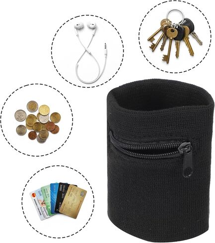 4 Pcs Wrist Wallet for Women with 2 Pcs Head Sweat Bands, 3.35in Zippered Wrist Wallets for Running, Jogging, Hiking Basketball, Key Card Holder, Nylon & Spandex for 7-8in Wrist Circumferen in Saudi Arabia