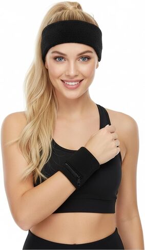 4 Pcs Wrist Wallet for Women with 2 Pcs Head Sweat Bands, 3.35in Zippered Wrist Wallets for Running, Jogging, Hiking Basketball, Key Card Holder, Nylon & Spandex for 7-8in Wrist Circumferen in Saudi Arabia