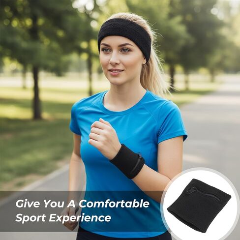 4 Pcs Wrist Wallet for Women with 2 Pcs Head Sweat Bands, 3.35in Zippered Wrist Wallets for Running, Jogging, Hiking Basketball, Key Card Holder, Nylon & Spandex for 7-8in Wrist Circumferen in Saudi Arabia
