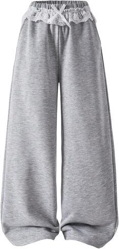 SHENHE Girl's Baggy Sweatpants Wide Leg Lace Trim Bow Elastic Waist Athletic Pants Trousers in Saudi Arabia