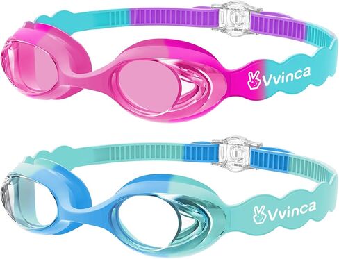 Vvinca Kids Swim Goggles Age 3-12, Soft Wave-Shape Silicone Swimming Goggles for Toddler Boys Girls, Anti-Fog No Leak in Kuwait