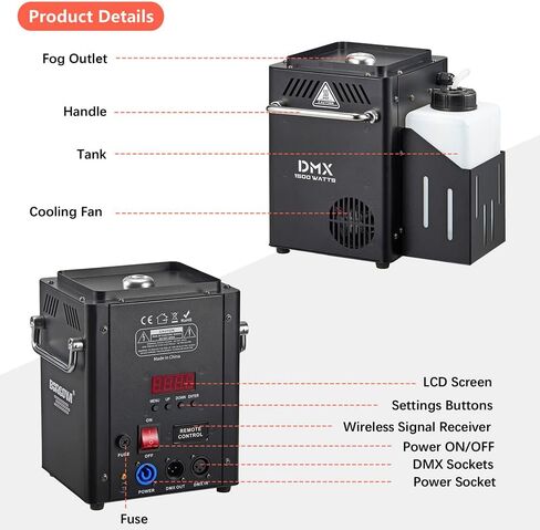 آلة الضباب العمودية 1500 وات، DMX وجهاز التحكم عن بعد، نطاق دخان 30 قدم، مؤقت - تأثيرات حفلة الهالوين DJ Stage (BF-06) in Kuwait