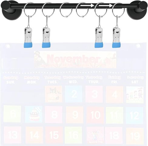 حامل مغناطيسي عالي التحمل، منظم مخطط مرساة، عرض تقويم قابل للتعديل للمعلمين، قضيب من الفولاذ المقاوم للصدأ باللون الأسود مقاس 14 بوصة - 30 بوصة مع 6 حلقات و4 مشابك للفصول الدراسية والمنزل والمطبخ (أسود) in Kuwait