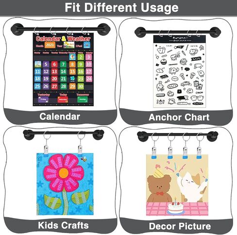 حامل مغناطيسي عالي التحمل، منظم مخطط مرساة، عرض تقويم قابل للتعديل للمعلمين، قضيب من الفولاذ المقاوم للصدأ باللون الأسود مقاس 14 بوصة - 30 بوصة مع 6 حلقات و4 مشابك للفصول الدراسية والمنزل والمطبخ (أسود) in Kuwait