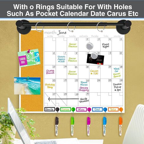 حامل مغناطيسي عالي التحمل، منظم مخطط مرساة، عرض تقويم قابل للتعديل للمعلمين، قضيب من الفولاذ المقاوم للصدأ باللون الأسود مقاس 14 بوصة - 30 بوصة مع 6 حلقات و4 مشابك للفصول الدراسية والمنزل والمطبخ (أسود) in Kuwait