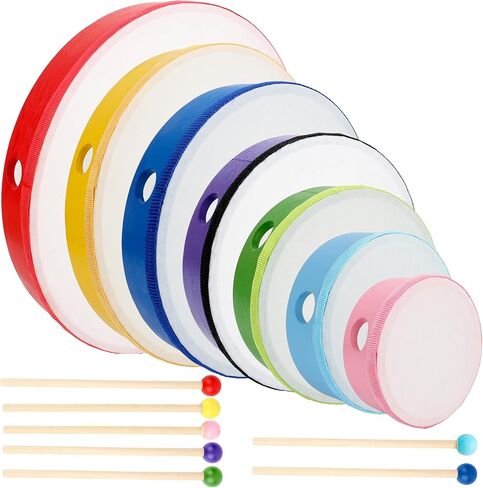 7 Pack Hand Drums Set 12 10 8 7 6 5 4 Inch Wood Frame Drum with Drumsticks Percussion Instruments for Kids Adults School Church Party Gifts in Saudi Arabia