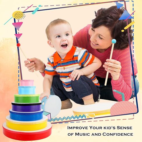 7 Pack Hand Drums Set 12 10 8 7 6 5 4 Inch Wood Frame Drum with Drumsticks Percussion Instruments for Kids Adults School Church Party Gifts in Saudi Arabia
