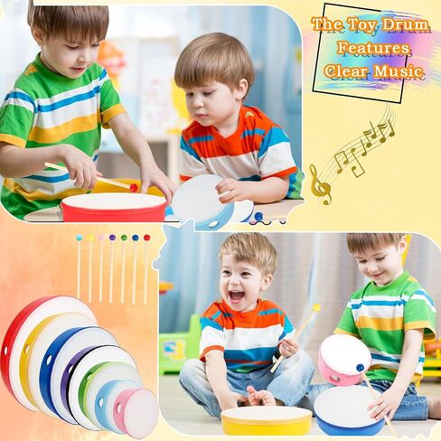 7 Pack Hand Drums Set 12 10 8 7 6 5 4 Inch Wood Frame Drum with Drumsticks Percussion Instruments for Kids Adults School Church Party Gifts in Saudi Arabia