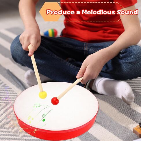 7 Pack Hand Drums Set 12 10 8 7 6 5 4 Inch Wood Frame Drum with Drumsticks Percussion Instruments for Kids Adults School Church Party Gifts in Saudi Arabia