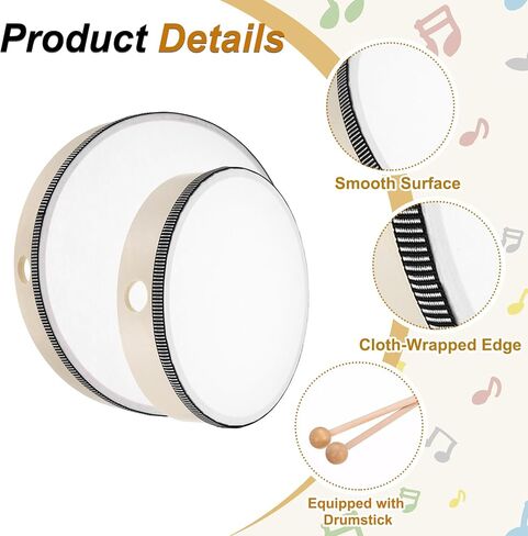 MECCANIXITY 1 Pcs Hand Drum Music Percussion 10 Inch Wood Frame Drum Set Musical Instrument for Musical Education Home Party Performance Supplies (Wood Color) in Kuwait