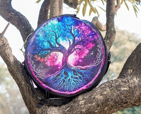 ARAW Shamanic Drum Bag, Tree of Life Design, Round Frame Drum Case, Hand Drum Protection, Bodhran Frame Drum Case with Shoulder Strap (18 Inches X 3 Inches) in Kuwait