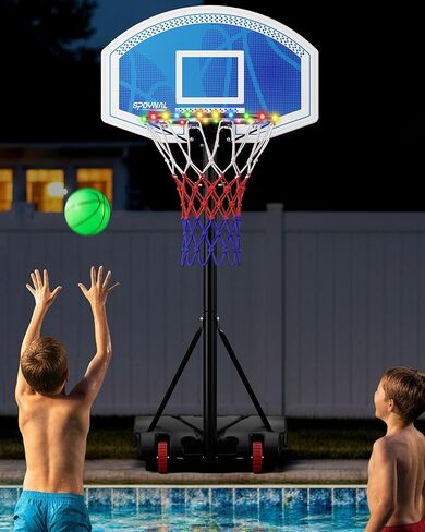LED Portable Basketball Hoop for Teens, Adjustable Height 3.8 FT–7 FT Goal System, with Fillable Base & Wheels | Perfect for Driveway, Poolside, Garage & Night Training, Pool Basketball Hoop in Kuwait