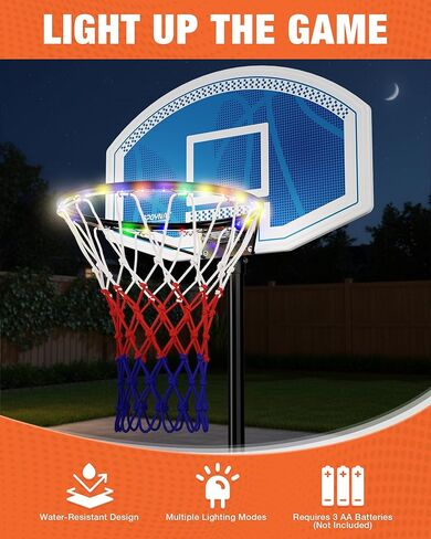 LED Portable Basketball Hoop for Teens, Adjustable Height 3.8 FT–7 FT Goal System, with Fillable Base & Wheels | Perfect for Driveway, Poolside, Garage & Night Training, Pool Basketball Hoop in Kuwait