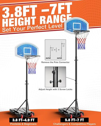 LED Portable Basketball Hoop for Teens, Adjustable Height 3.8 FT–7 FT Goal System, with Fillable Base & Wheels | Perfect for Driveway, Poolside, Garage & Night Training, Pool Basketball Hoop in Kuwait