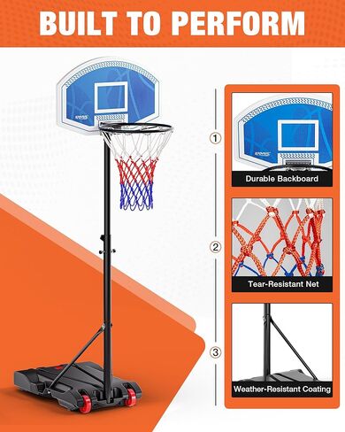 LED Portable Basketball Hoop for Teens, Adjustable Height 3.8 FT–7 FT Goal System, with Fillable Base & Wheels | Perfect for Driveway, Poolside, Garage & Night Training, Pool Basketball Hoop in Kuwait