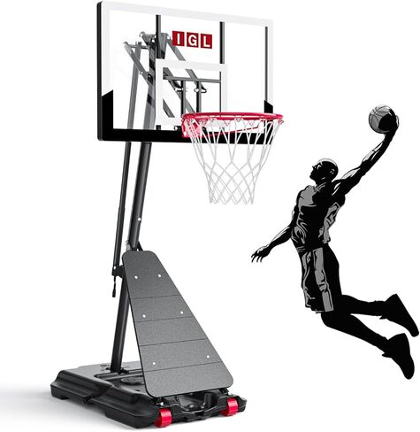 IGL Portable Basketball Hoop Outdoor, 40/44/48 Inch PC Backboard, 5.5–10 FT Height Adjustable Basketball Goal System, Stable Angled Pole, Fillable Base with Wheels for Kids, Youth & Family in Kuwait