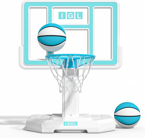 IGL Pool Basketball Hoop - Portable Swimming Pool Goal with 28/32/36/44 Inch PC Backboard, Water-Filled Base for Stability, Includes 2 Balls & Pump - Outdoor Summer Fun Game for Kids & Adults in Kuwait