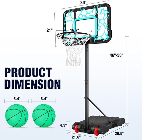 Pool Basketball Hoop 7-Height Adjustable Swimming Pool Basketball - Water Basketball Goals System with PC Shatterproof Backboard & 2 Balls, Outdoor Pool Accessories, Portable Basketball Hoop with LED in Kuwait