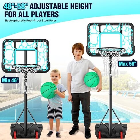 Pool Basketball Hoop 7-Height Adjustable Swimming Pool Basketball - Water Basketball Goals System with PC Shatterproof Backboard & 2 Balls, Outdoor Pool Accessories, Portable Basketball Hoop with LED in Kuwait