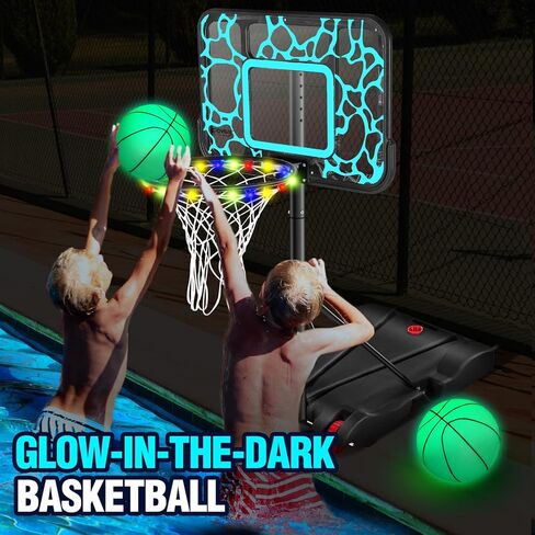 Pool Basketball Hoop 7-Height Adjustable Swimming Pool Basketball - Water Basketball Goals System with PC Shatterproof Backboard & 2 Balls, Outdoor Pool Accessories, Portable Basketball Hoop with LED in Kuwait