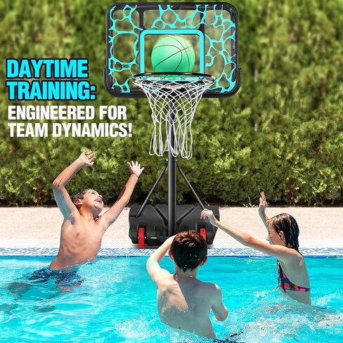 Pool Basketball Hoop 7-Height Adjustable Swimming Pool Basketball - Water Basketball Goals System with PC Shatterproof Backboard & 2 Balls, Outdoor Pool Accessories, Portable Basketball Hoop with LED in Kuwait