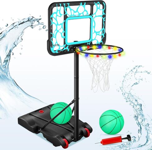 Pool Basketball Hoop 7-Height Adjustable Swimming Pool Basketball - Water Basketball Goals System with PC Shatterproof Backboard & 2 Balls, Outdoor Pool Accessories, Portable Basketball Hoop with LED in Kuwait