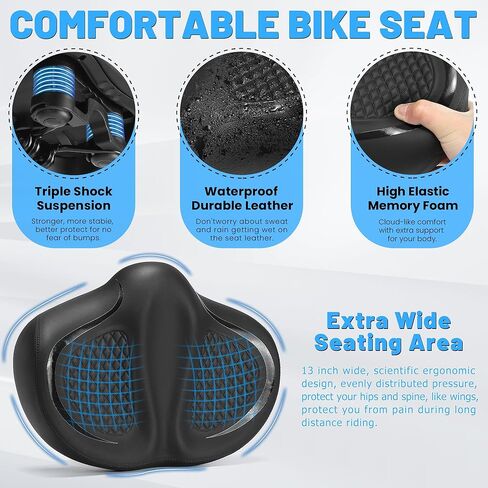 New Noseless Bike Seat for Men Women Comfort, Extra Wide Soft Padded Bicycle Seat, Large Comfortable Bike Saddle for Peloton, Stationary Exercise Bike, Ebike, Scooter, Beach Cruiser, City Bike in Saudi Arabia