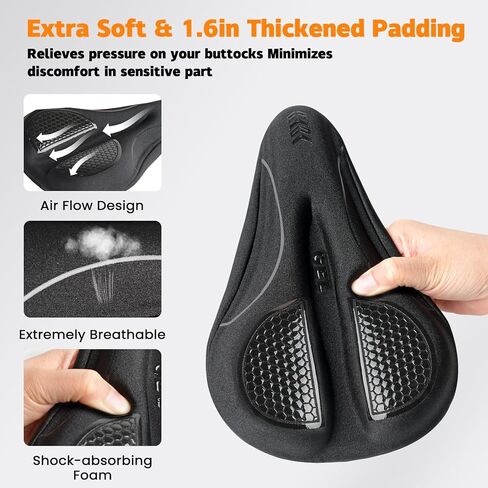 وسادة مقعد الدراجة JUMPOW للمقاعد الضيقة، غطاء مقعد الدراجة من الجل والإسفنج الذكي مع سيليكون مزدوج مضاد للانزلاق، تصميم تدفق الهواء مسامي، يناسب Peloton، الثابتة، الدراجات الجبلية والطرق in Kuwait